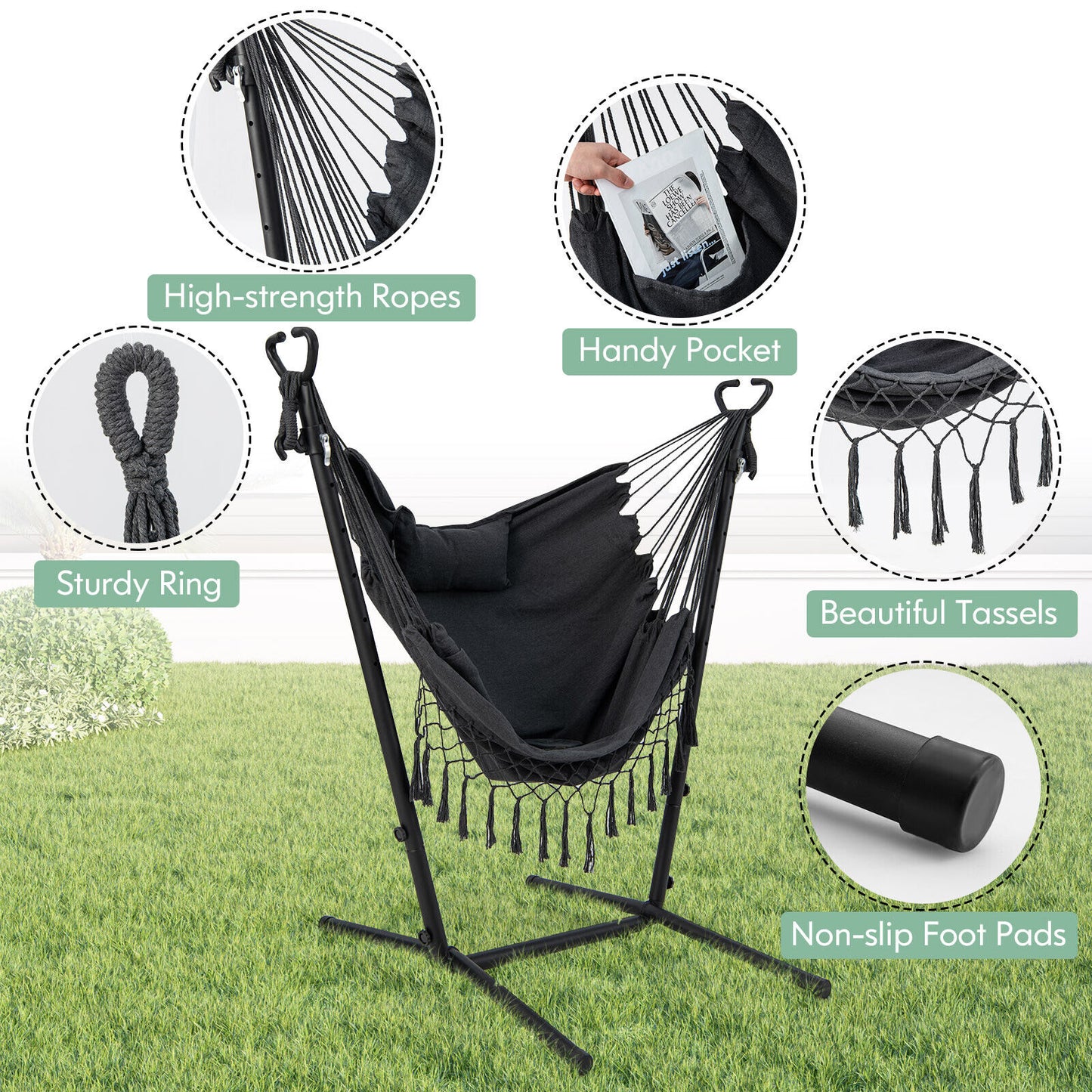 Adjustable Hammock Chair with Phone Holder - Gray