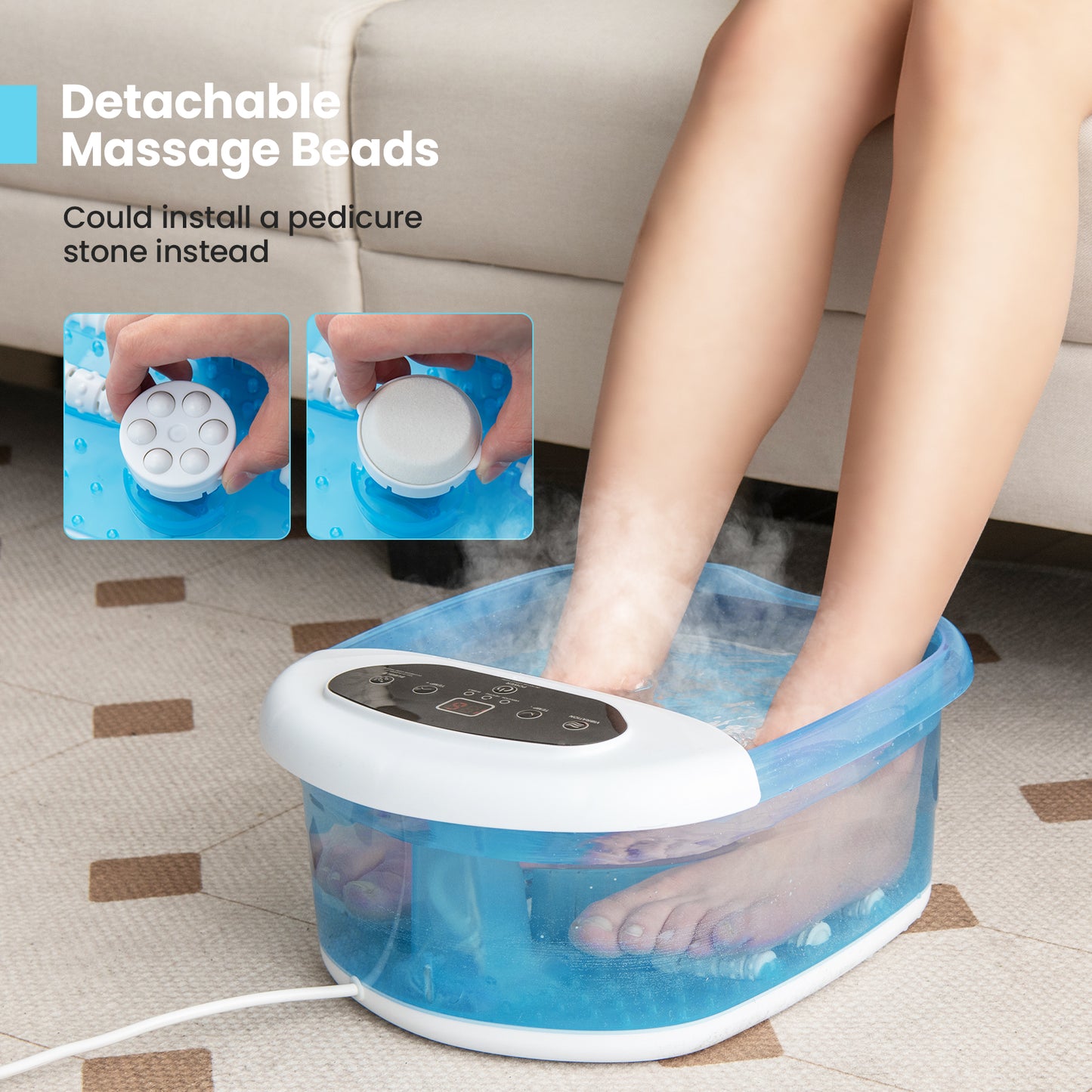 Foot Spa Massager Tub with Removable Pedicure Stone and Massage Beads-Blue