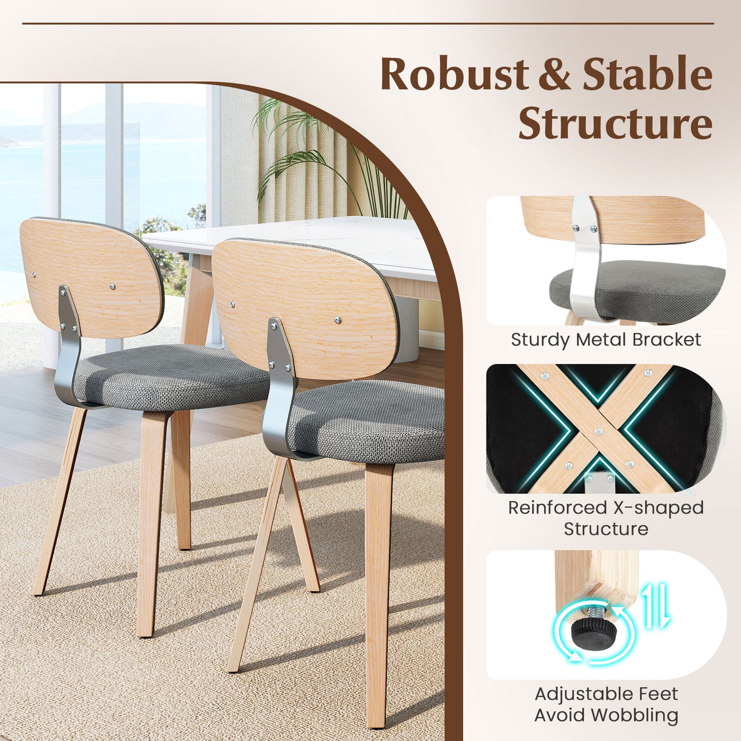 Upholstered Dining Chairs Set of 2 - Chenille Fabric