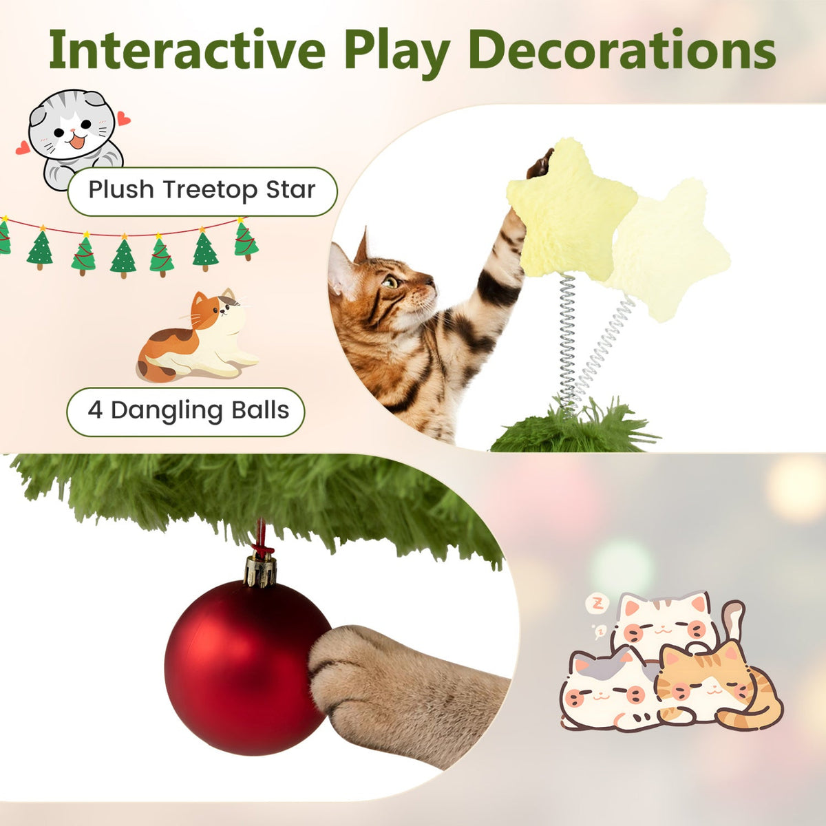 Christmas Cat Tree with Scratching Post & Hideaway Condos