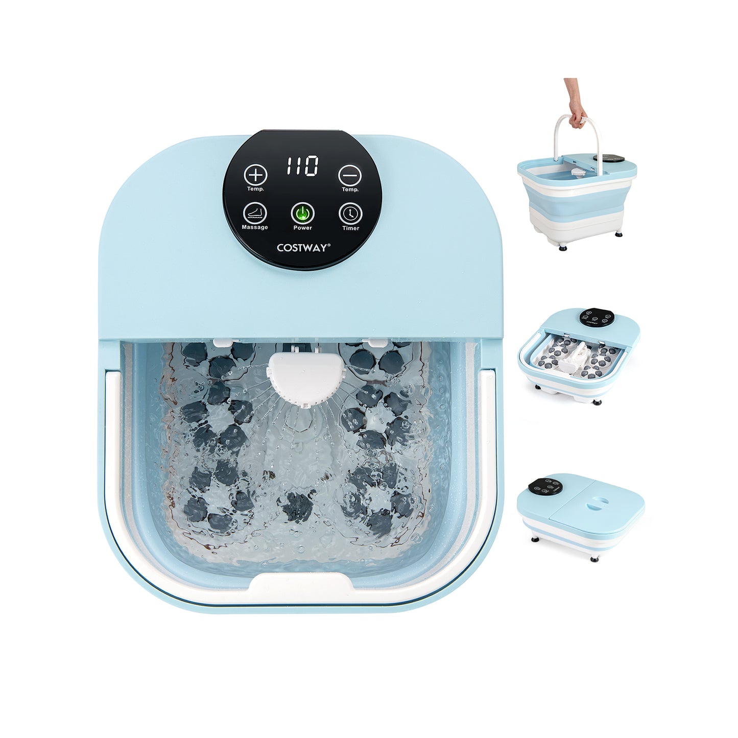 Collapsible Foot Spa Massager Foot Bath Tub with Heat Shower and Timer-Blue