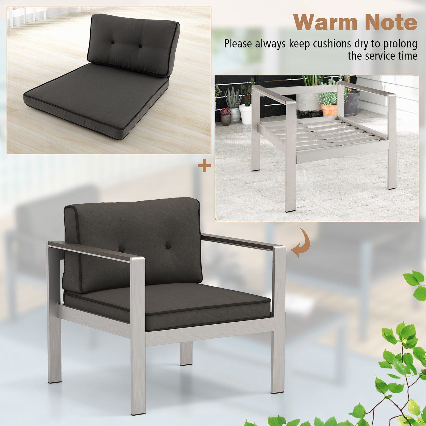 Contemporary Outdoor Sofa Chair with WPC Armrests - Gray