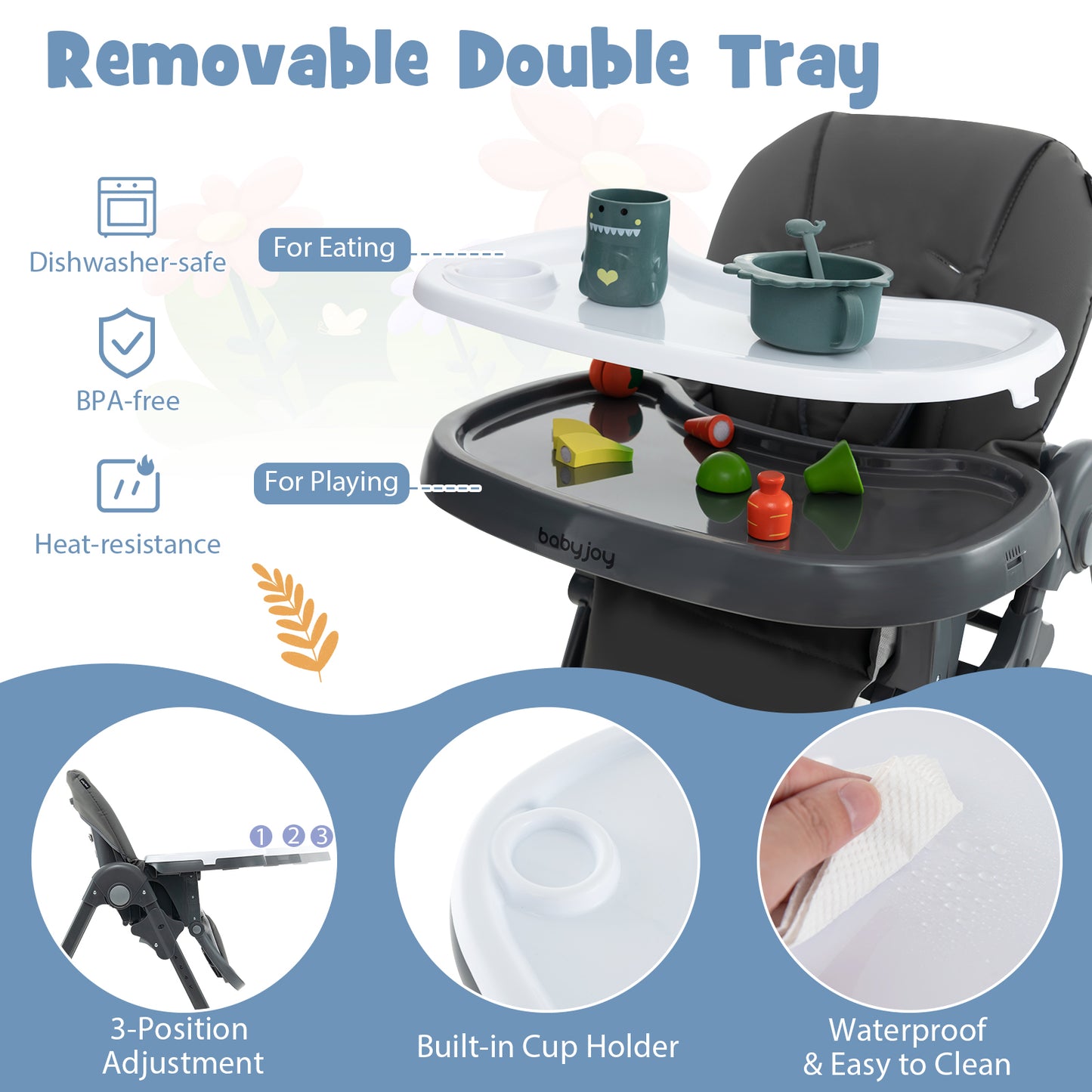 3-in-1 Convertible Baby High Chair with Adjustable Height