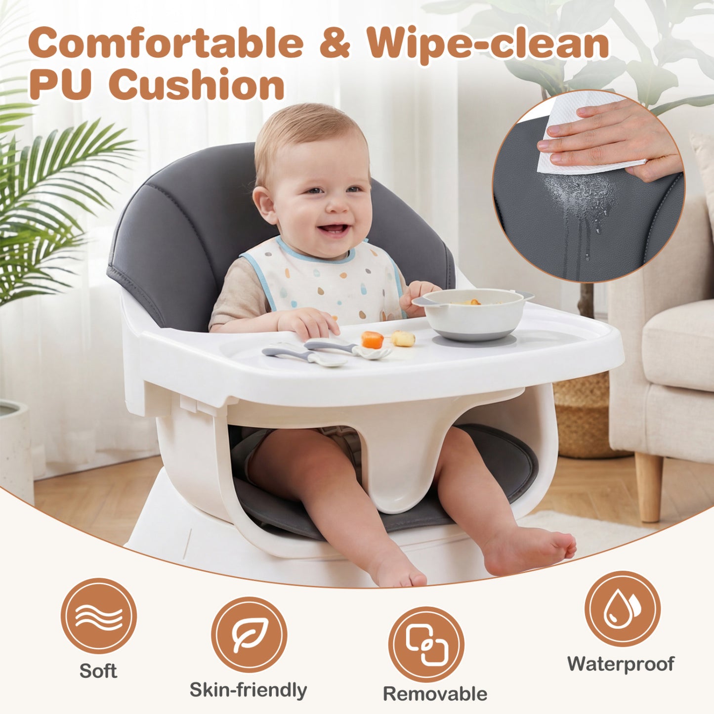 Convertible Wood High Chair with Adjustable Tray
