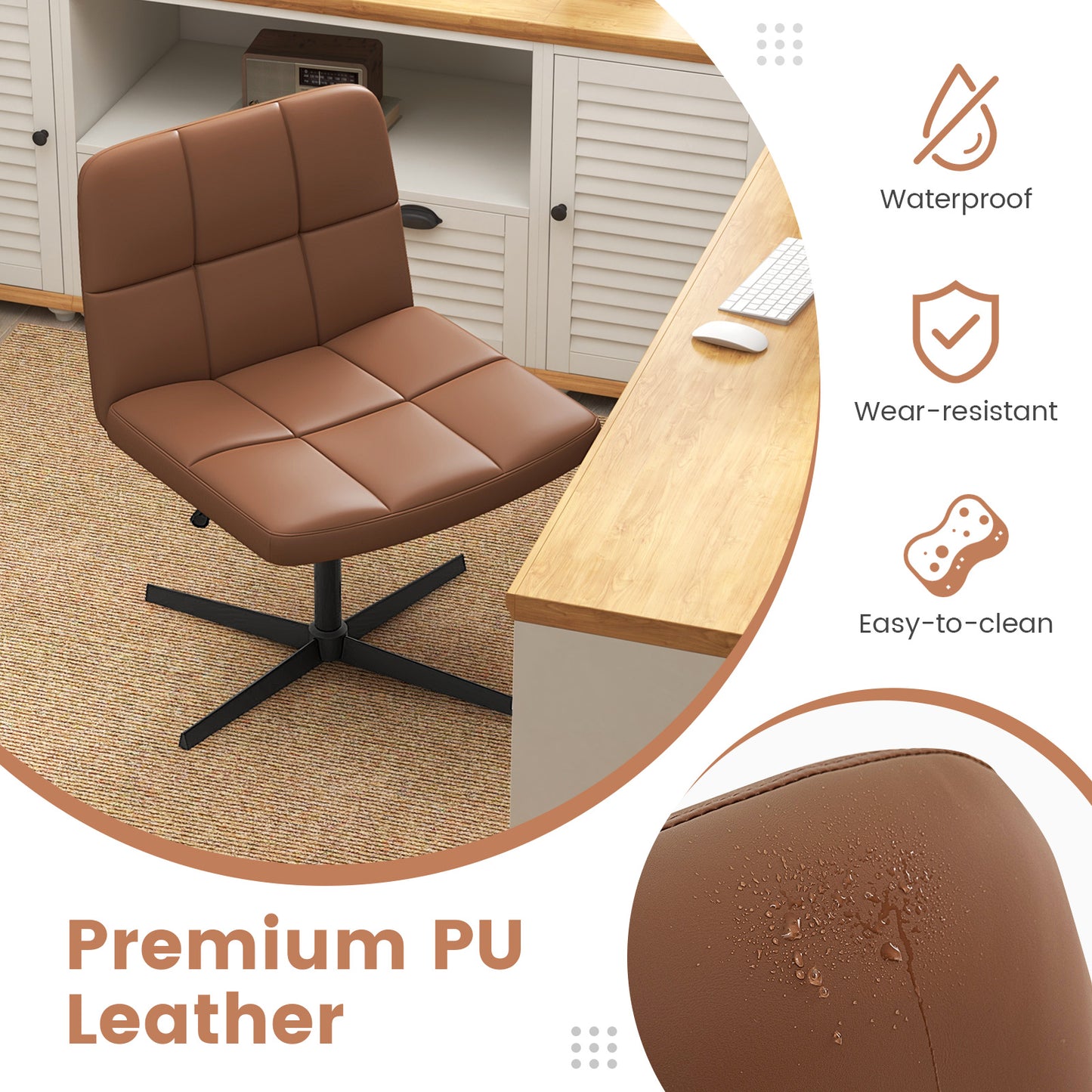 Upholstered Armless Office Chair with Oversized U-Shaped Seat