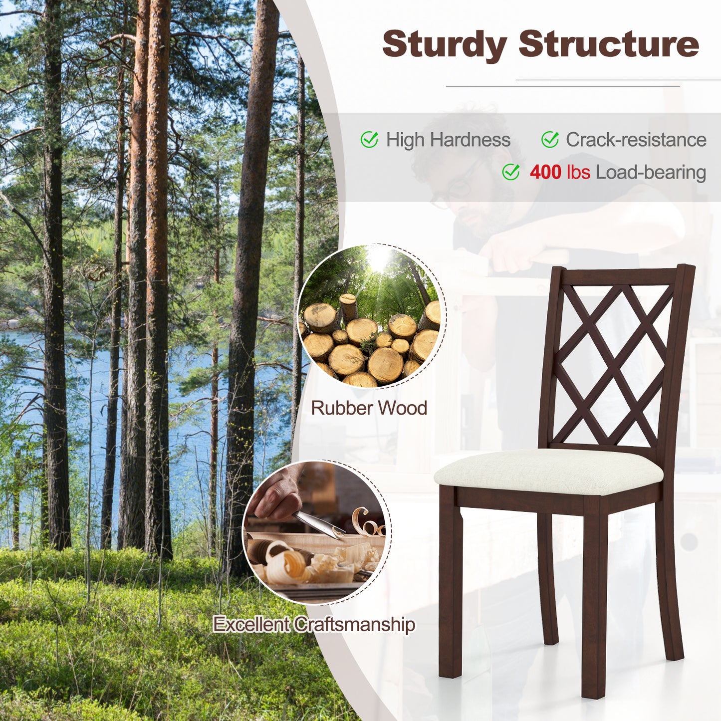 Upholstered Dining Chairs Set of 2 with Rubber Wood Legs