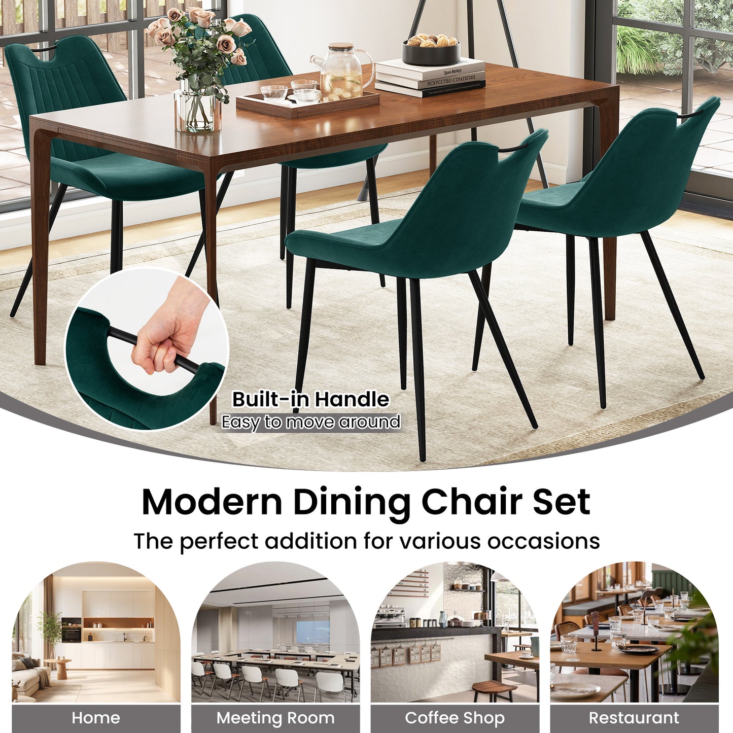 Upholstered Dining Chairs Set of 4 with Metal Legs