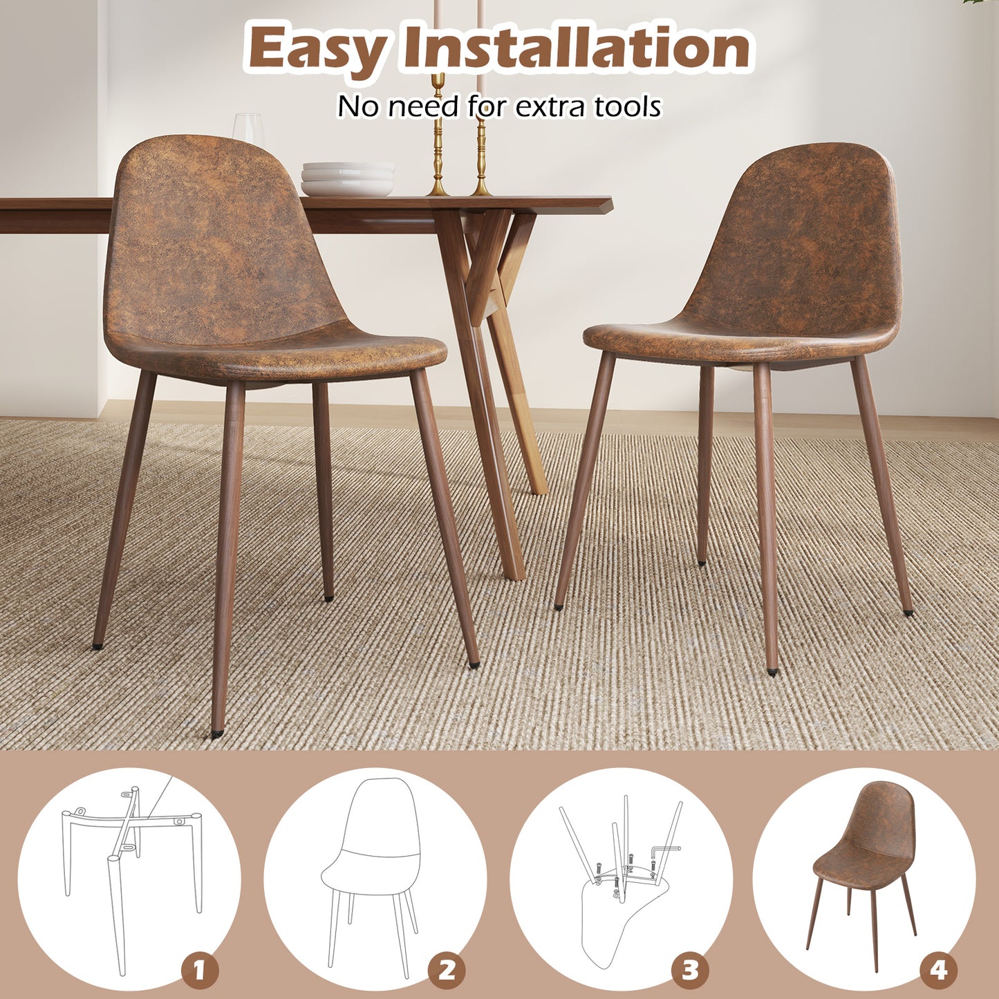 Upholstered Dining Chairs Set of 4 with Metal Legs
