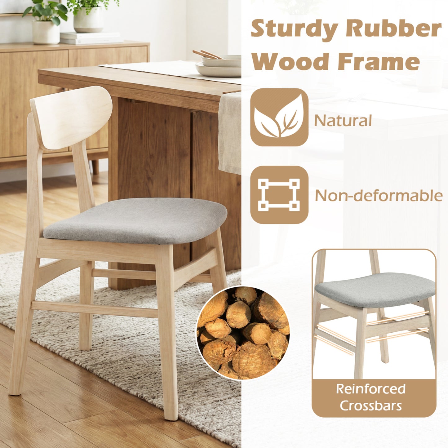 Upholstered Dining Chairs Set of 2 with Curved Backrest