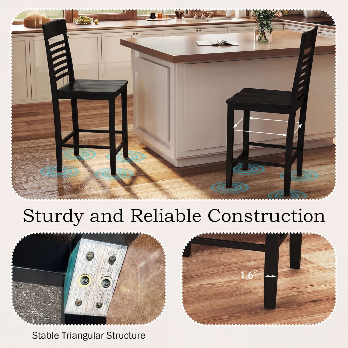 Dining Chairs Set of 2 with Footrests and Wood Frame