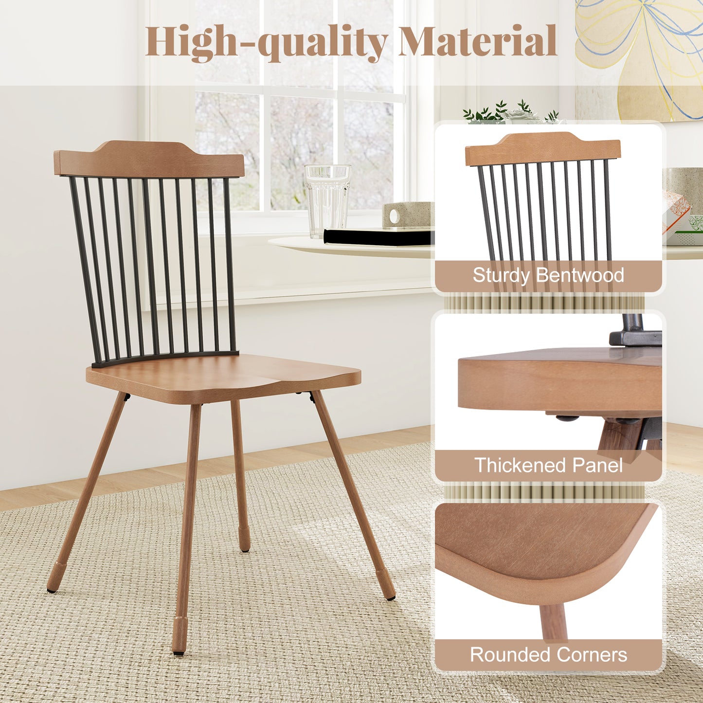 Dining Chairs Set of 2 with Spindle Back and Contoured Seat