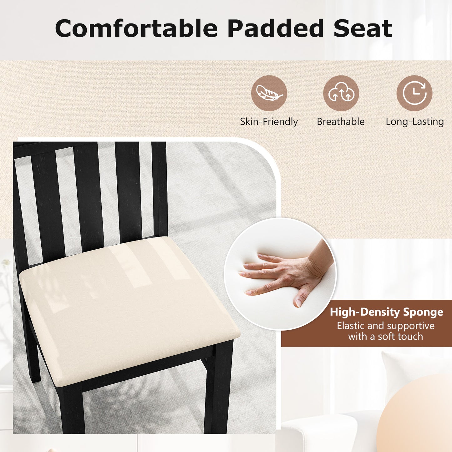 High Back Dining Chairs Set of 2 with Ergonomic Support