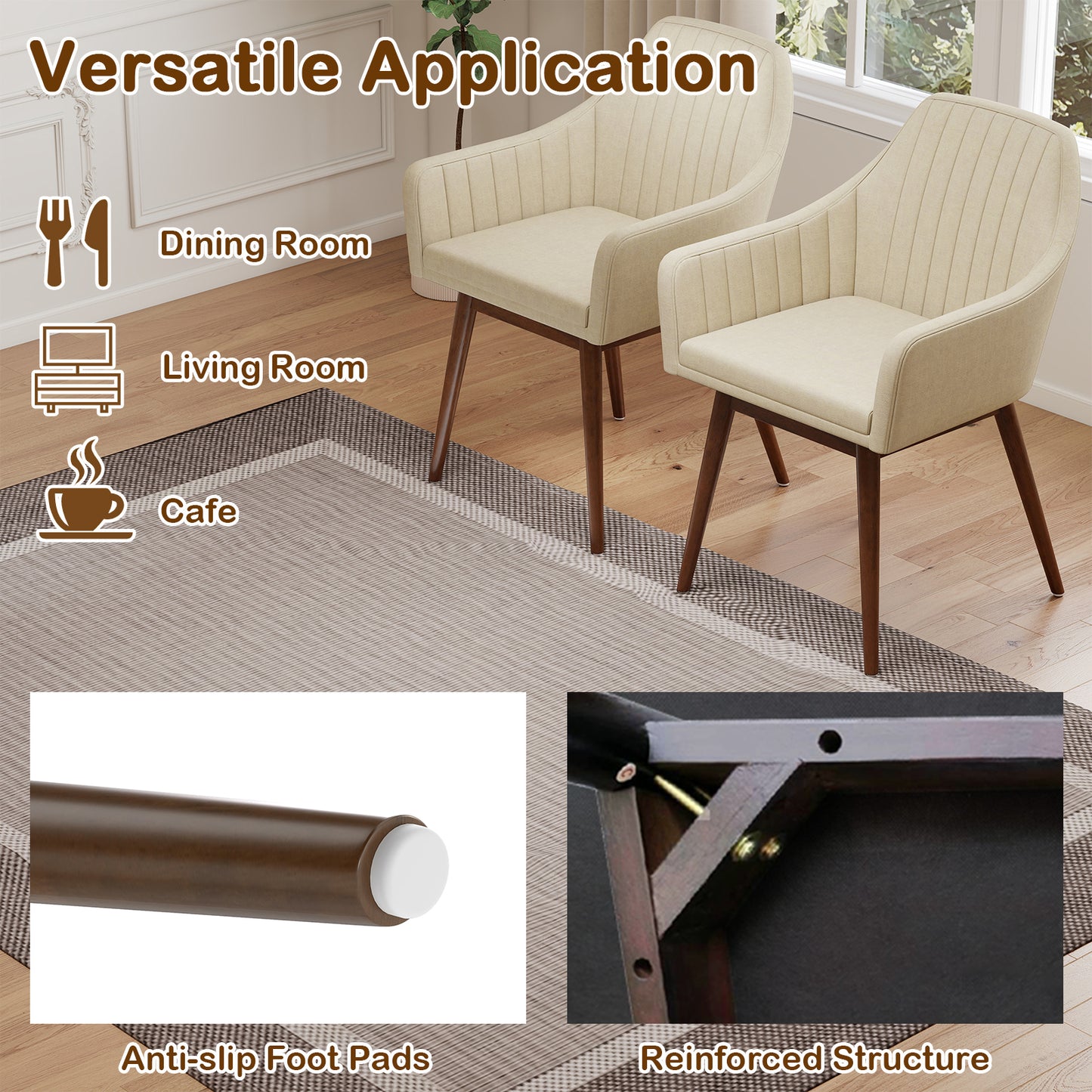 Upholstered Dining Chairs Set of 2 with Padded Backrest