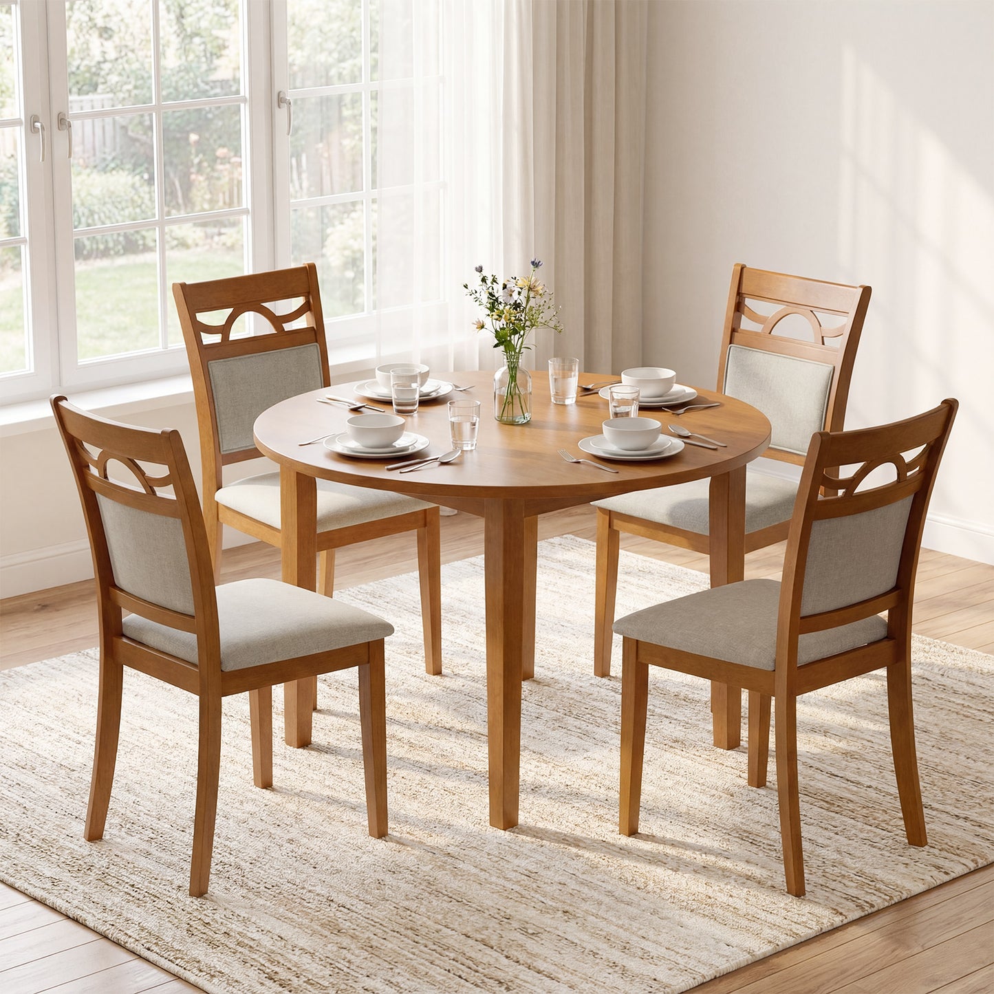 Upholstered Dining Chairs Set of 2 with Rubber Wood Frame