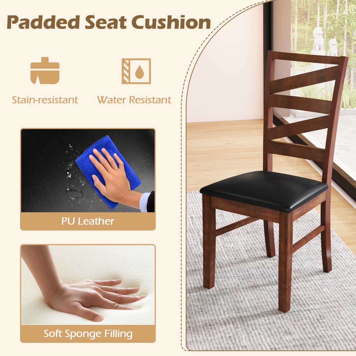 Dining Chairs Set of 2 with Rubber Wood Legs