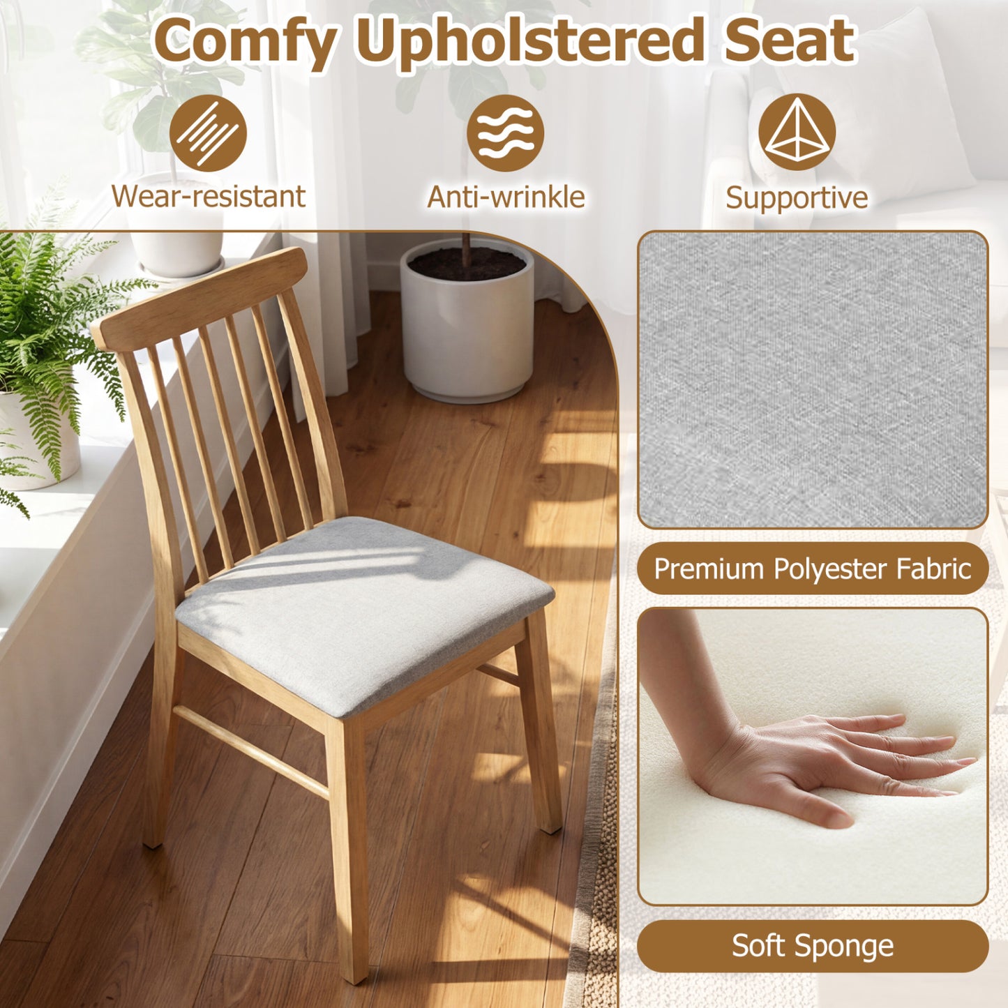 Upholstered Dining Chairs Set of 2 with Rubber Wood Frame