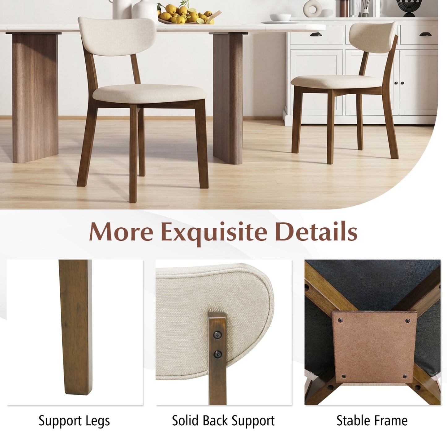 Upholstered Dining Chairs Set of 2 with Rubber Wood Frame