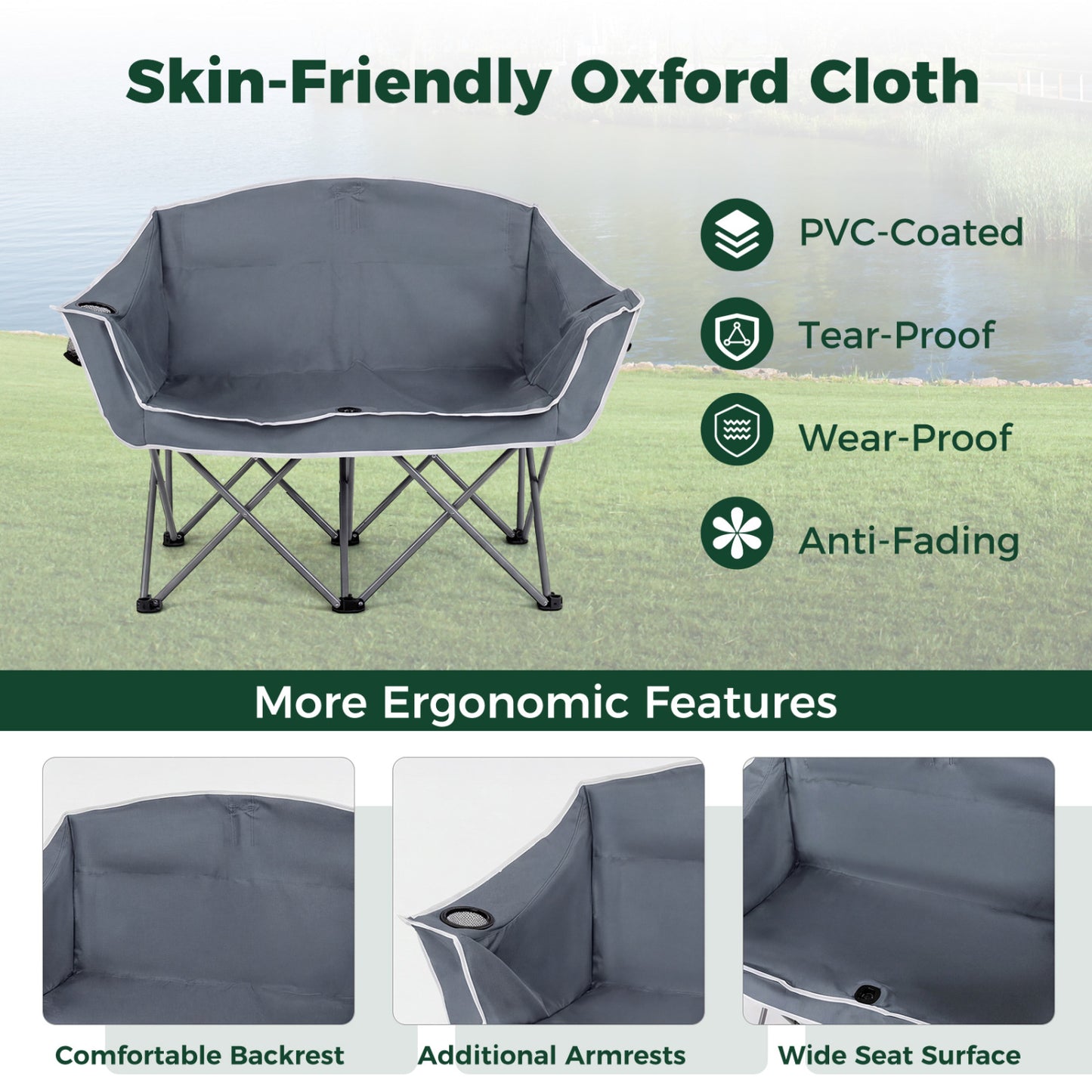 Oversized Duo Camping Loveseat Chair with Cup Holders
