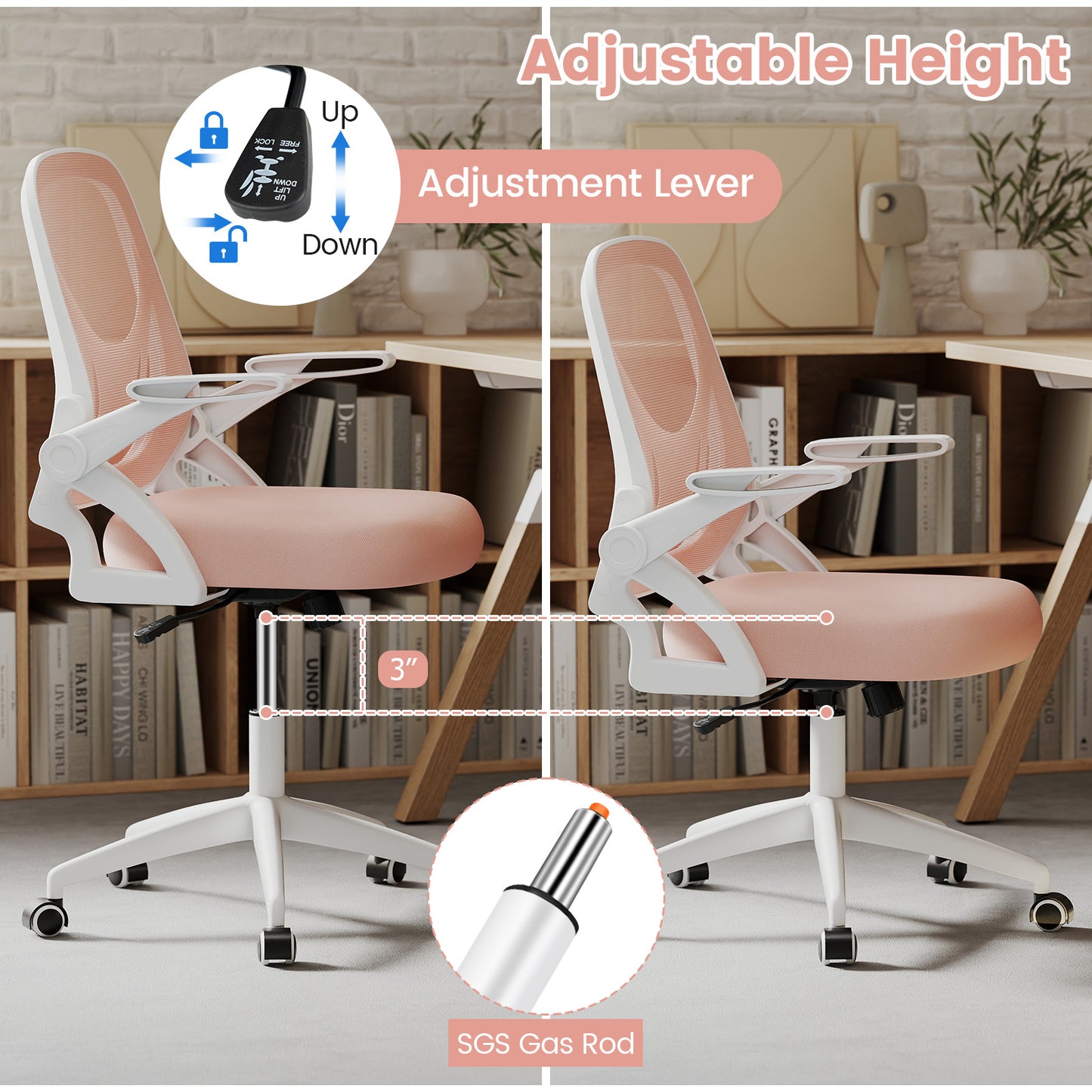 Ergonomic Office Chair with Lumbar Support and Flip-Up Arms