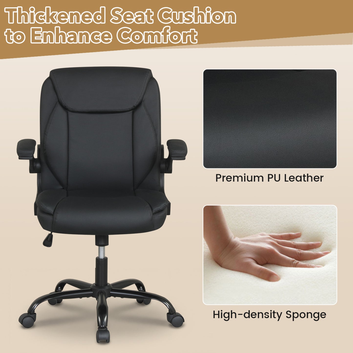 Ergonomic Office Chair with Flip-Up Armrests & Rocking