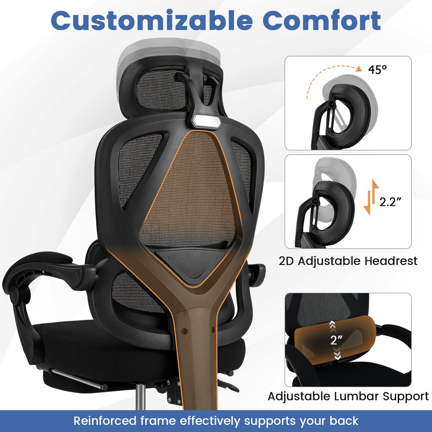 Ergonomic Office Chair with Retractable Footrest High Back Mesh