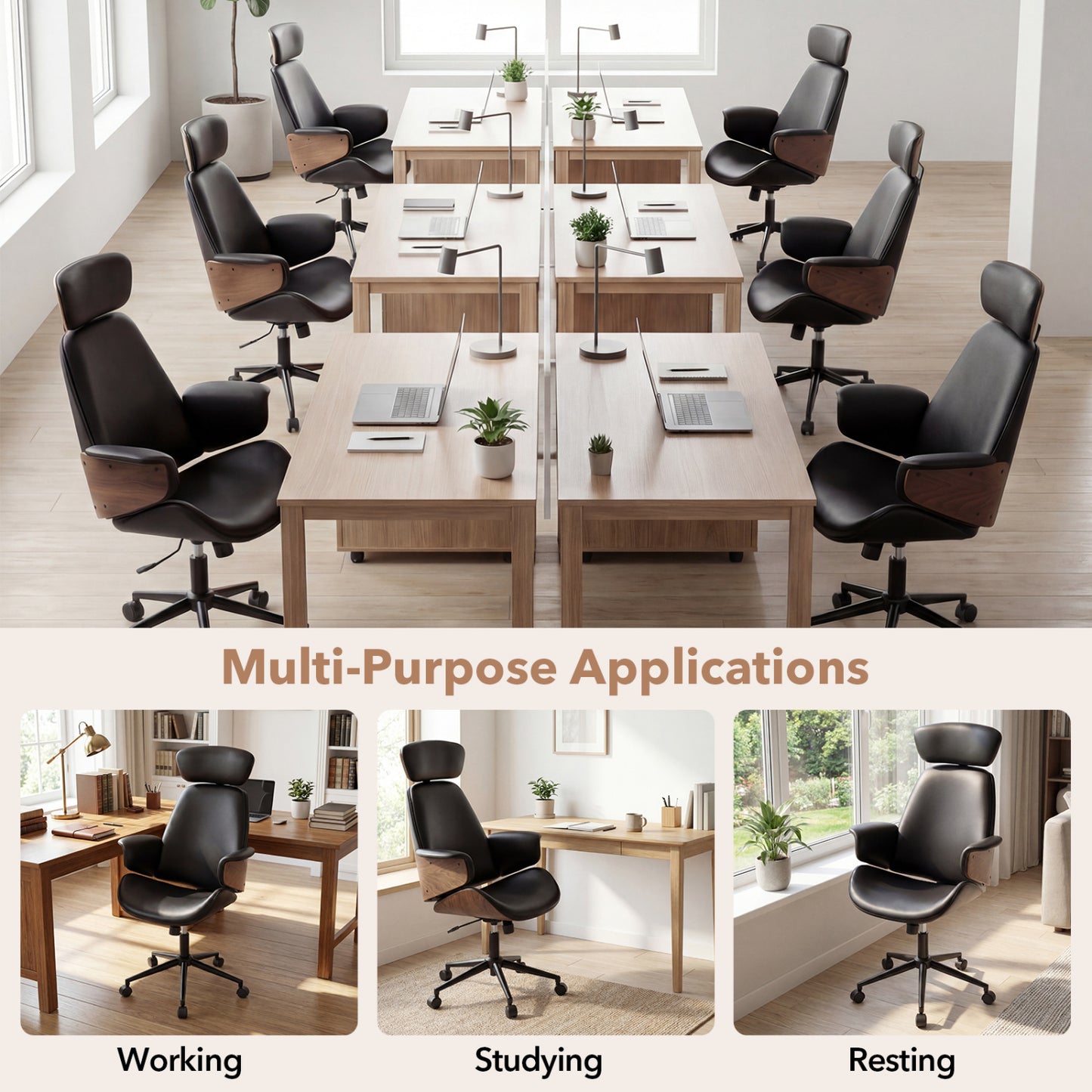 Ergonomic Office Chair with Adjustable Headrest and Lumbar Support