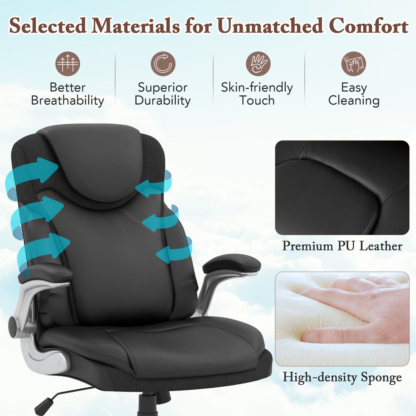 Executive Office Chair with Flip-Up Armrests & Rocking Function