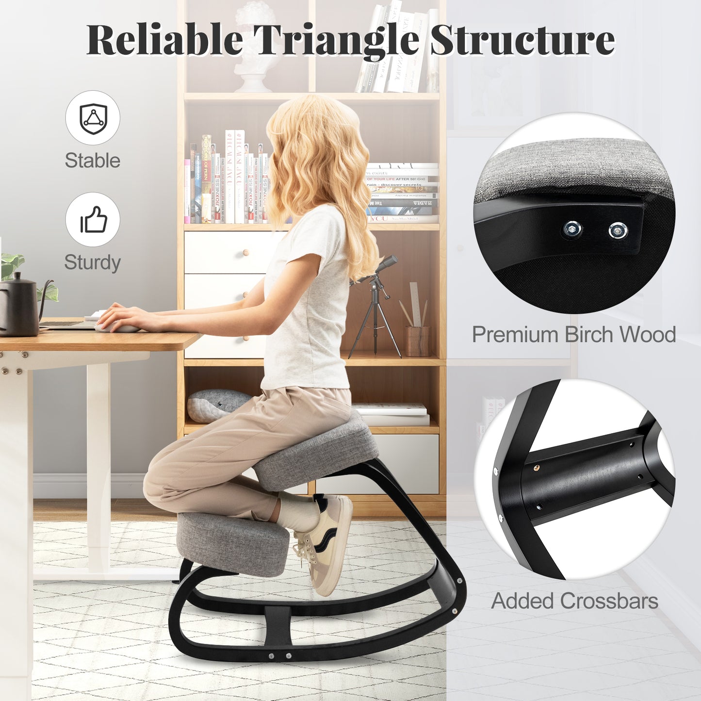 Ergonomic Rocking Kneeling Chair with Padded Cushions