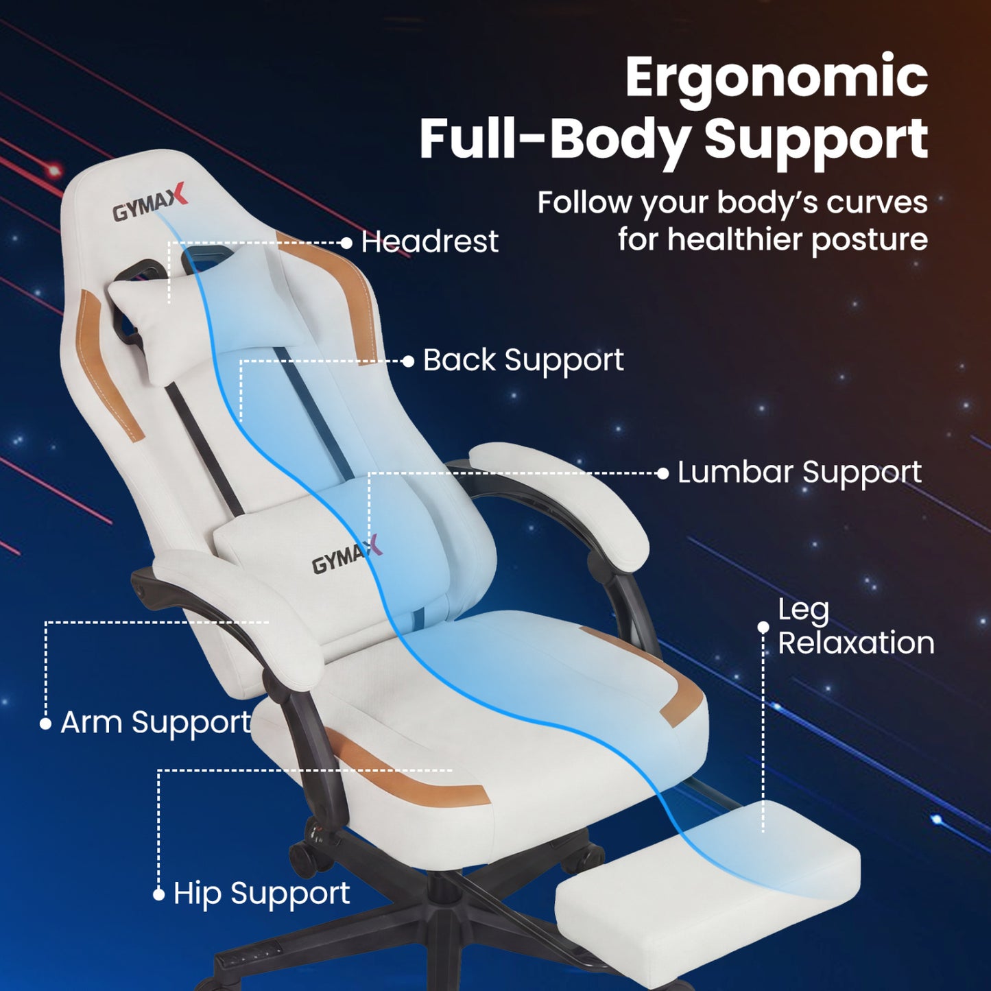 Ergonomic Gaming Chair with Retractable Footrest