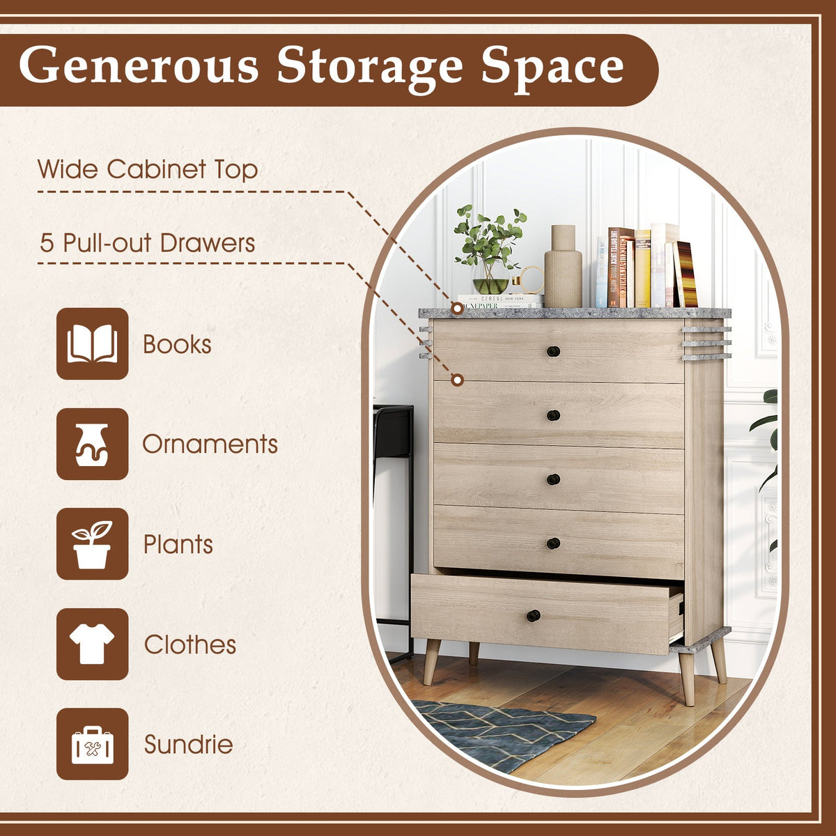 Farmhouse Chest Dresser of Drawers Tall Storage Organizer-Grey