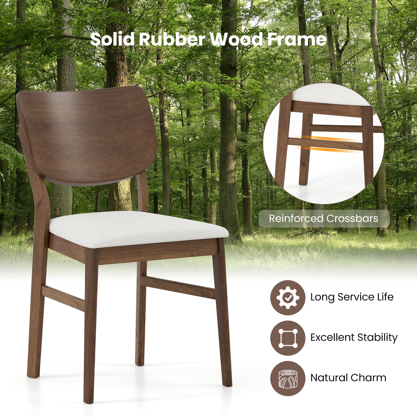 Upholstered Dining Chairs Set of 2 with Rubber Wood Frame