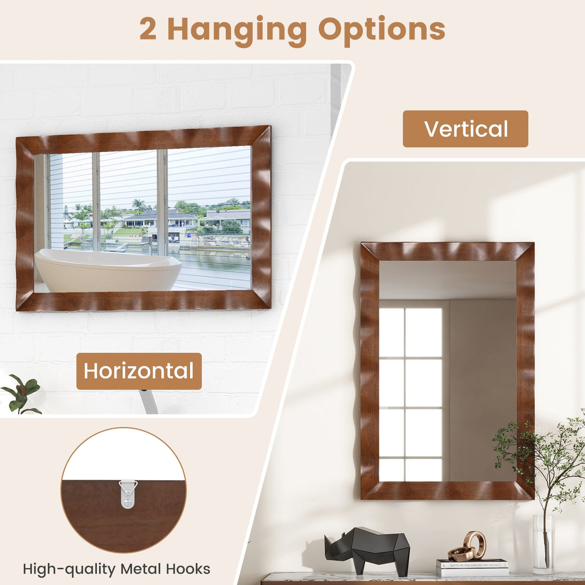 41.5 x 28 inches Farmhouse Wall Mirror with Solid Wood Frame