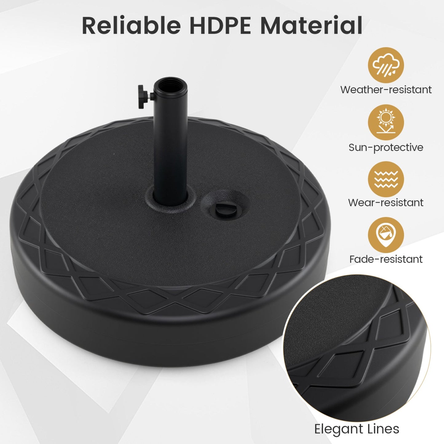 Fillable Umbrella Base 90 LBS Heavy Duty Sand Filled Round Market Umbrella Stand-Black