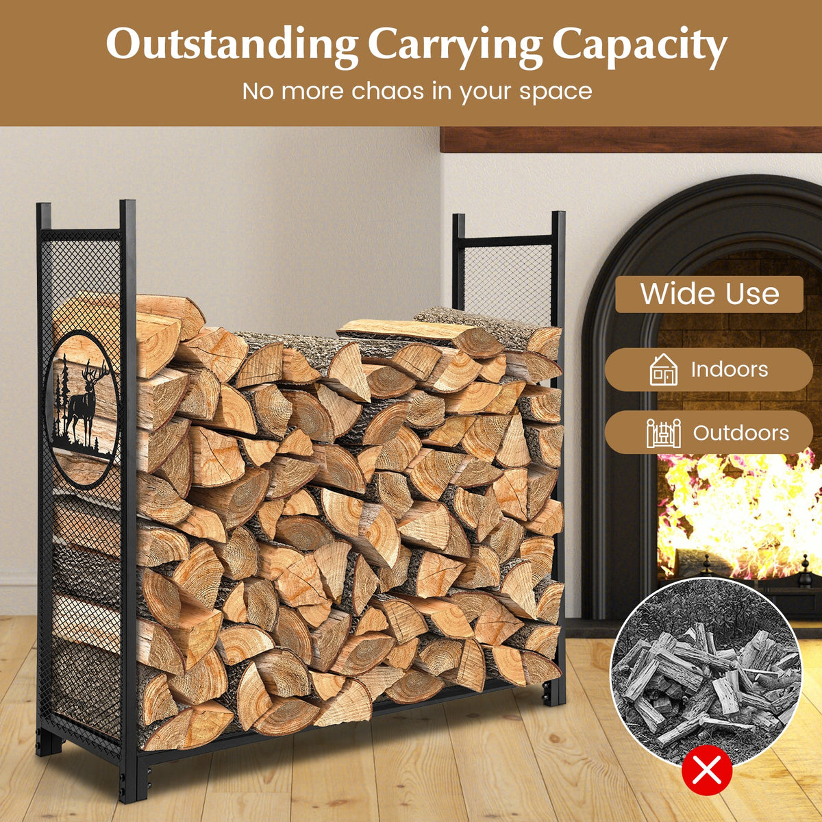 4 Feet Firewood Rack Stand with Mesh Sides