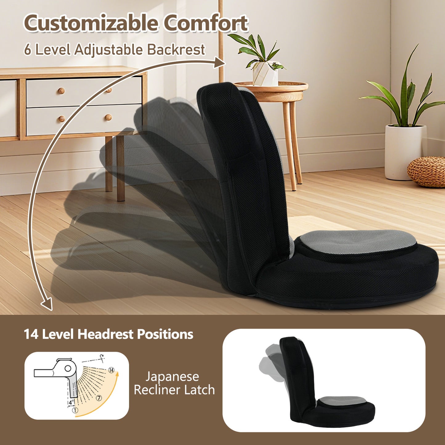 Adjustable Floor Gaming Chair with Headrest - 310 lbs Capacity