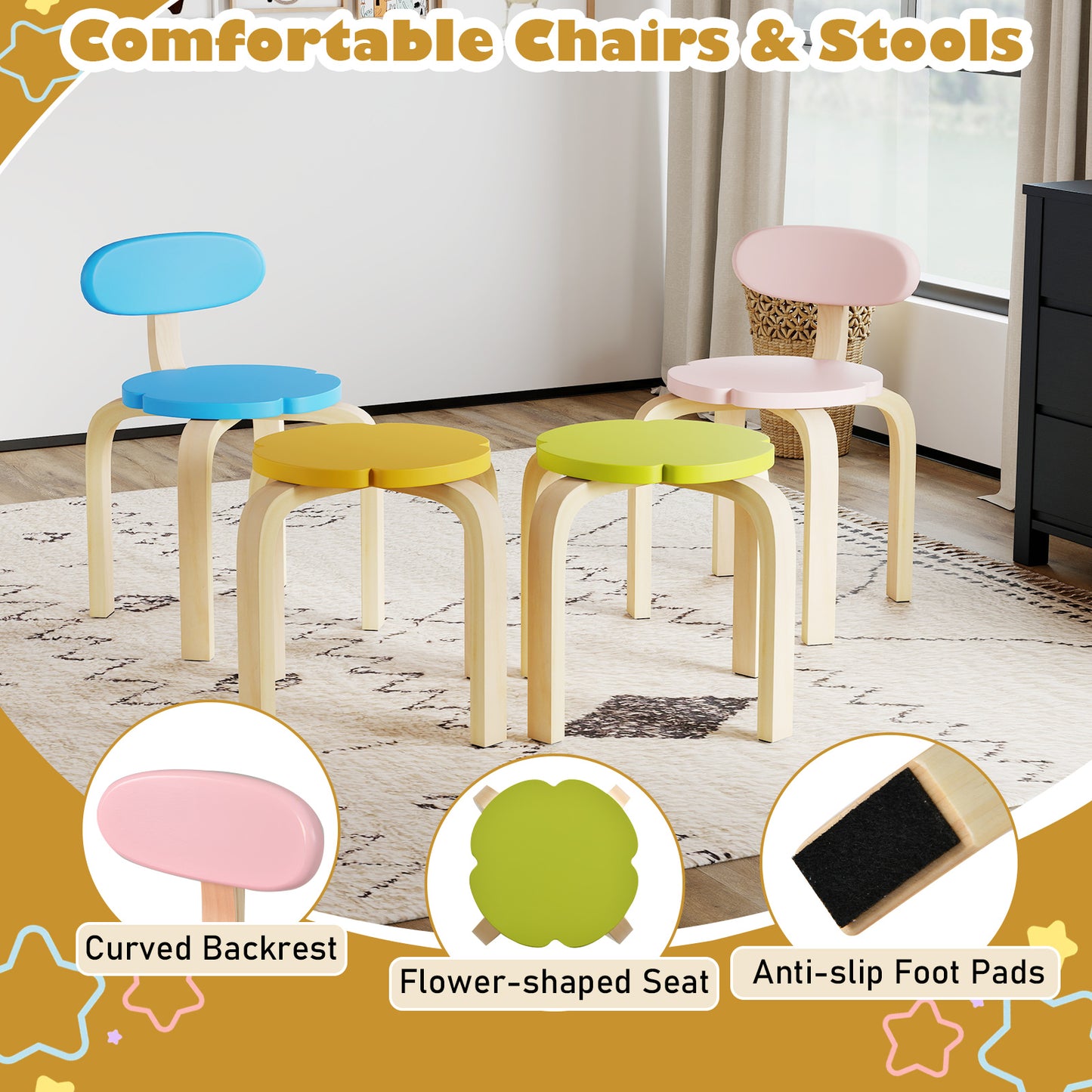 Kids Table and Chair Set with Storage, Flower Shape