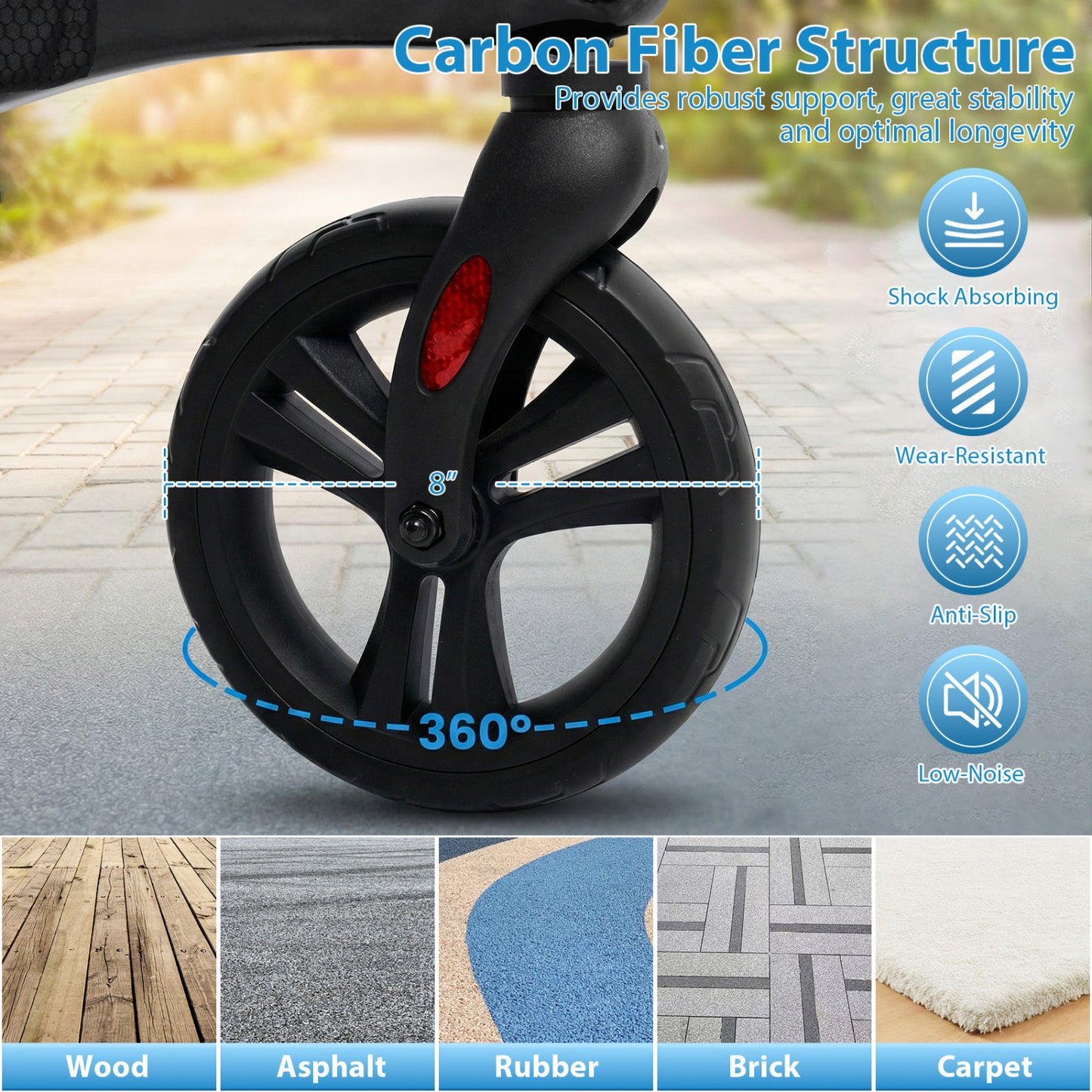 Rollator Walker with Seat for Seniors - Foldable Carbon Fiber