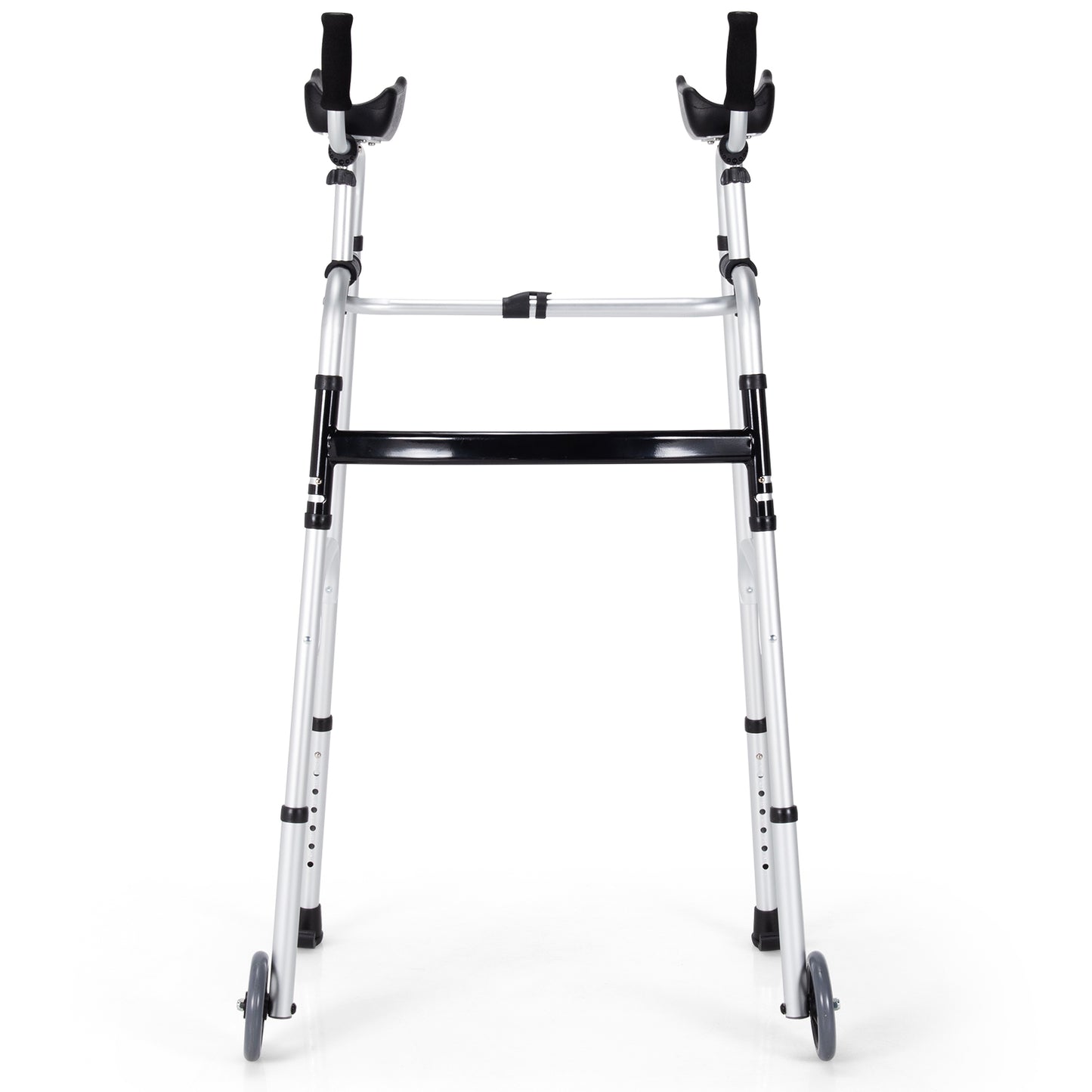 Folding Height Adjustable Walking Frame with Armrest Support-Silver