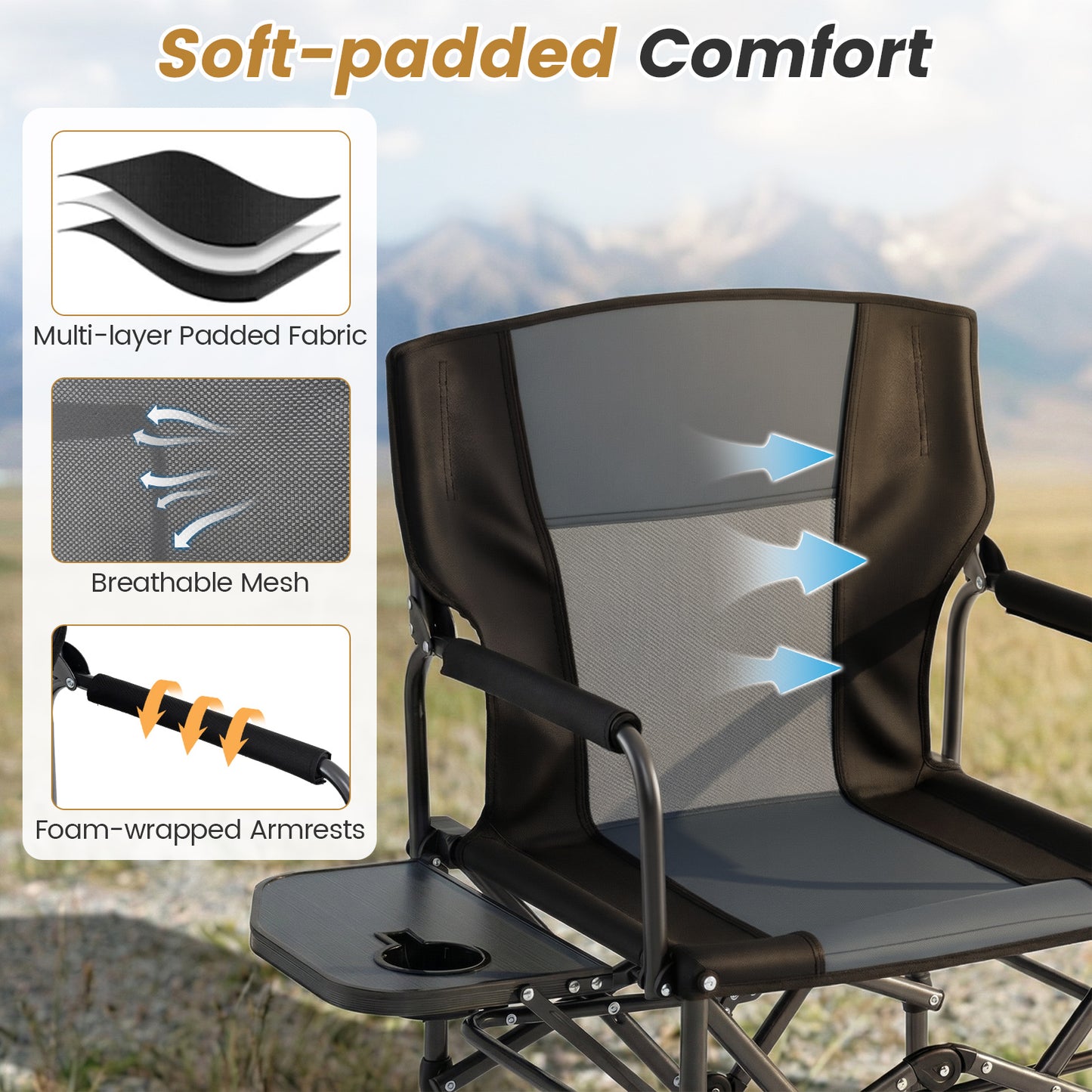 Folding Camping Chair with Side Table and Cup Holder