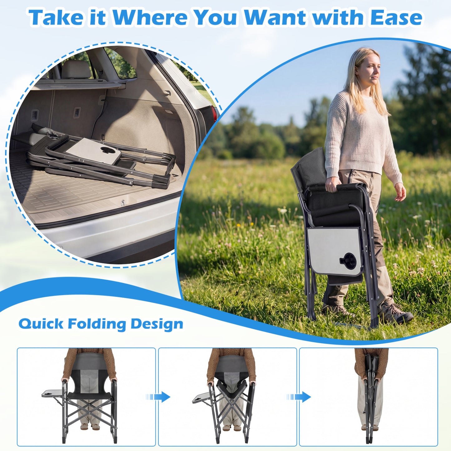 Folding Camping Chair with Side Table and Cup Holder