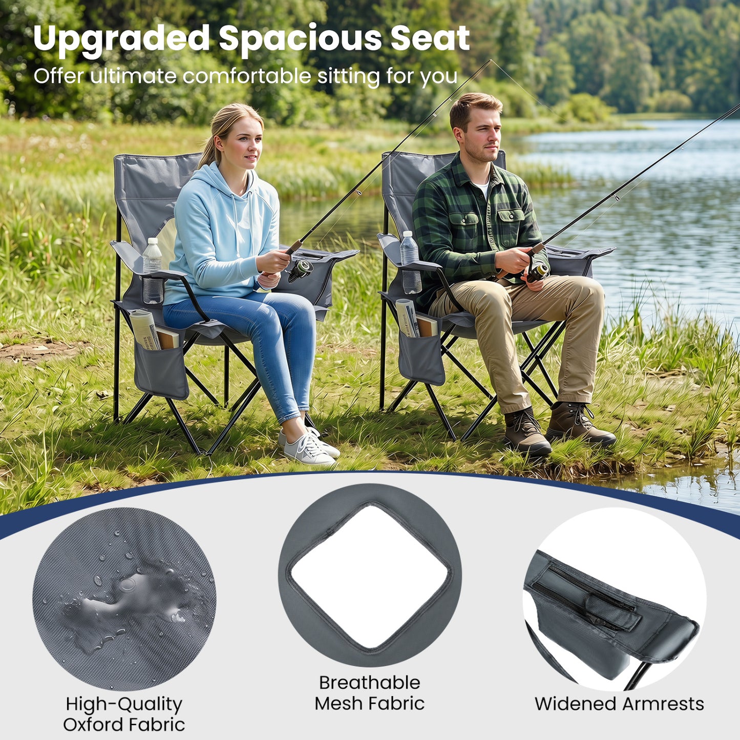 Folding Camping Chair with Mesh Backrest and Carrying Bag