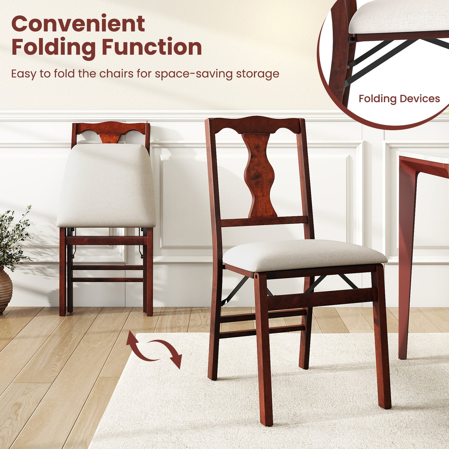 Folding Dining Chairs Set of 2 with Padded Upholstered Seats