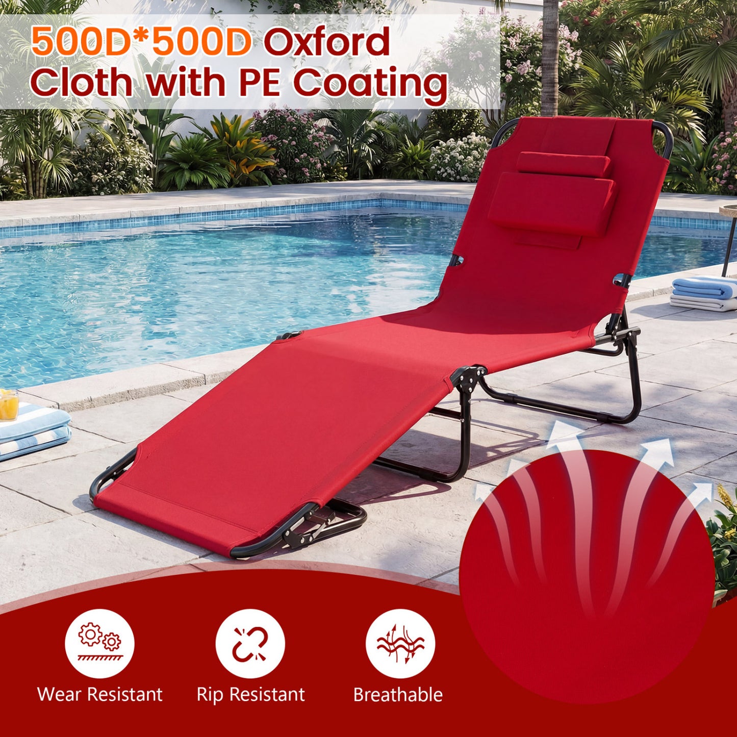 Folding Tanning Chair with Face Hole & 3 Removable Pillows