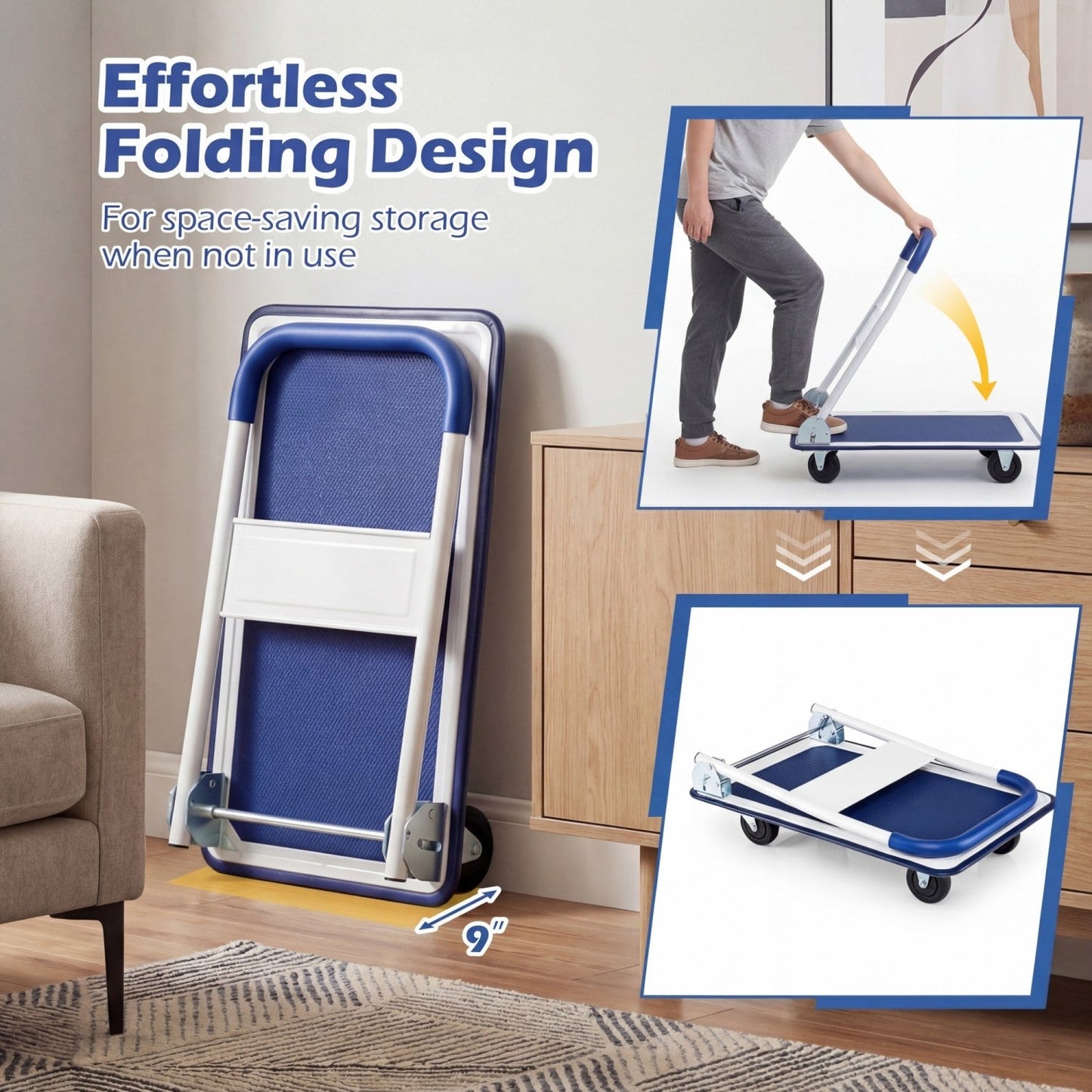 Folding Platform Hand Truck with 4 Wheels - 330 lbs Capacity