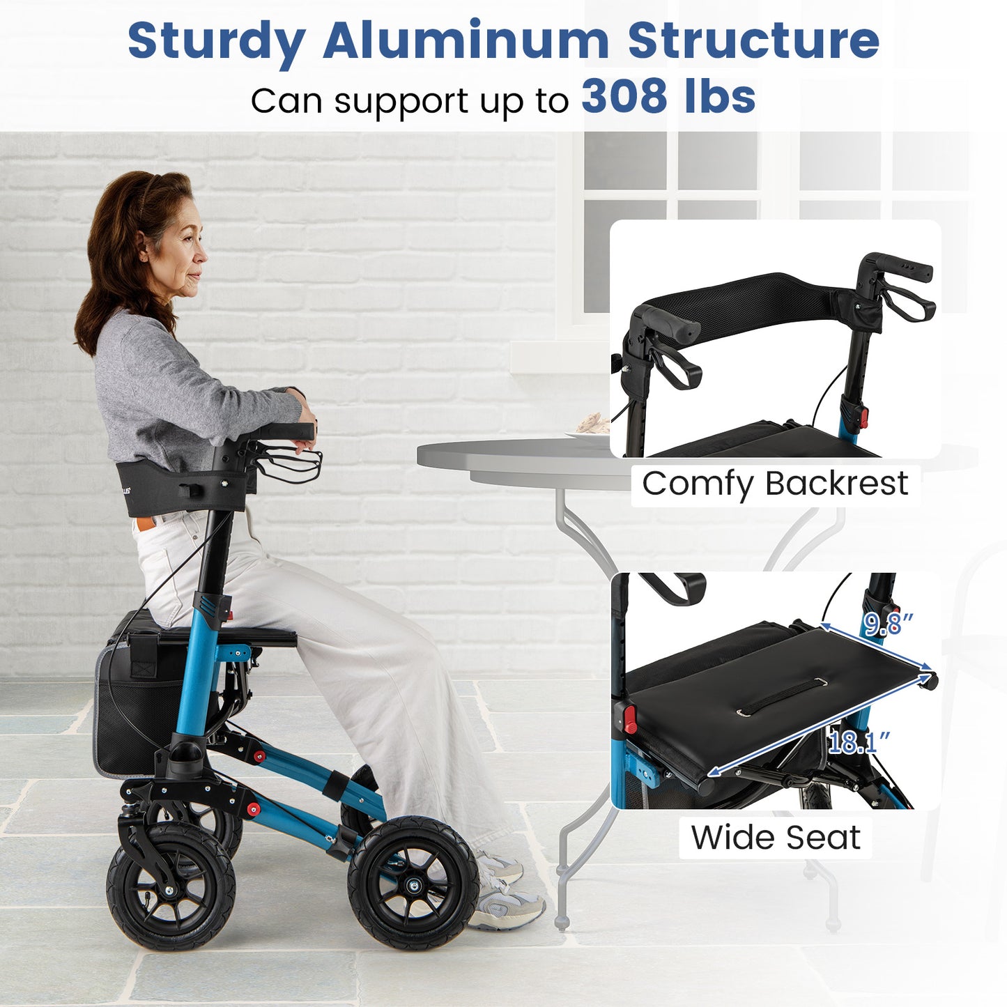 Folding Rollator Walker for Seniors with Seat for All Terrain-Navy