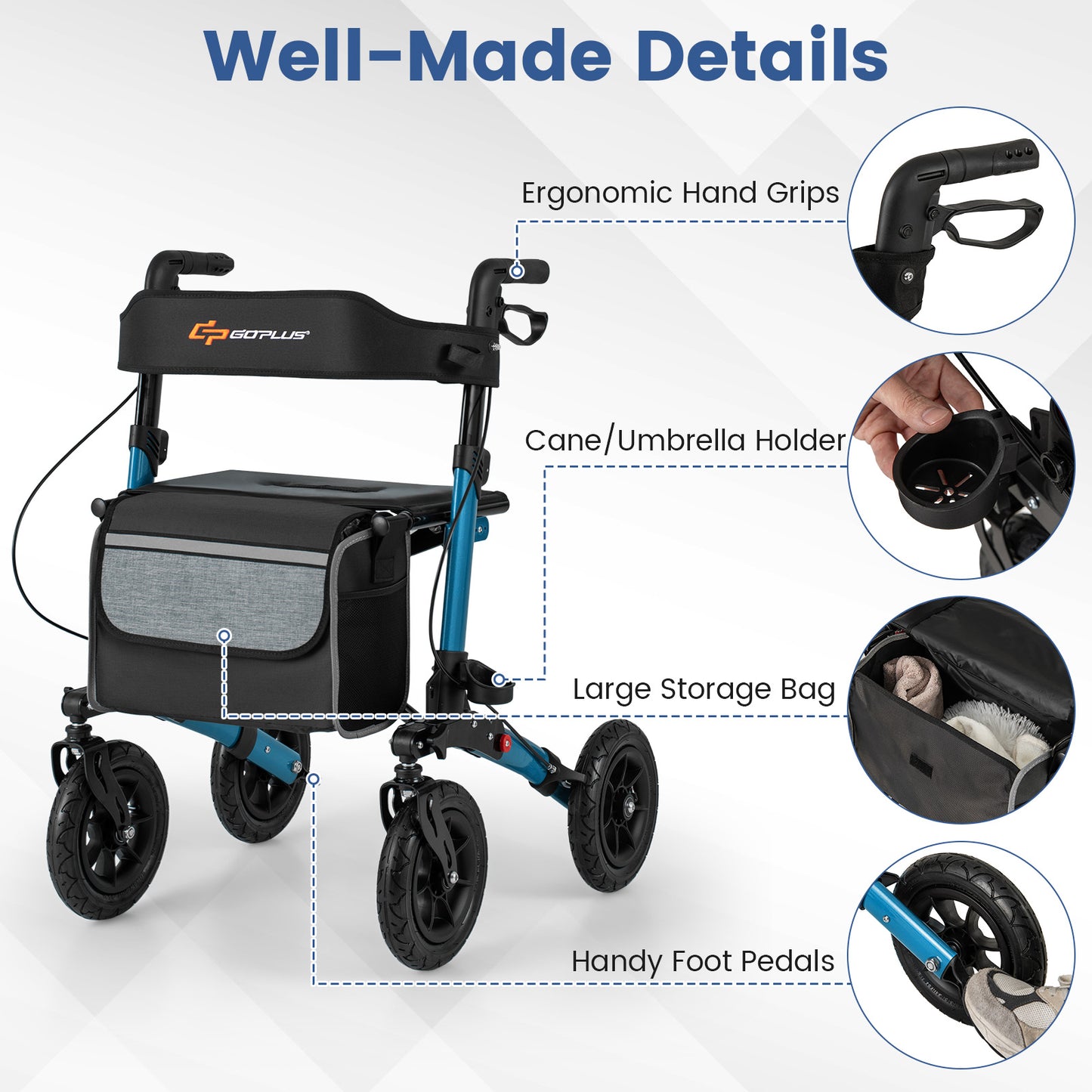 Folding Rollator Walker for Seniors with Seat for All Terrain-Navy