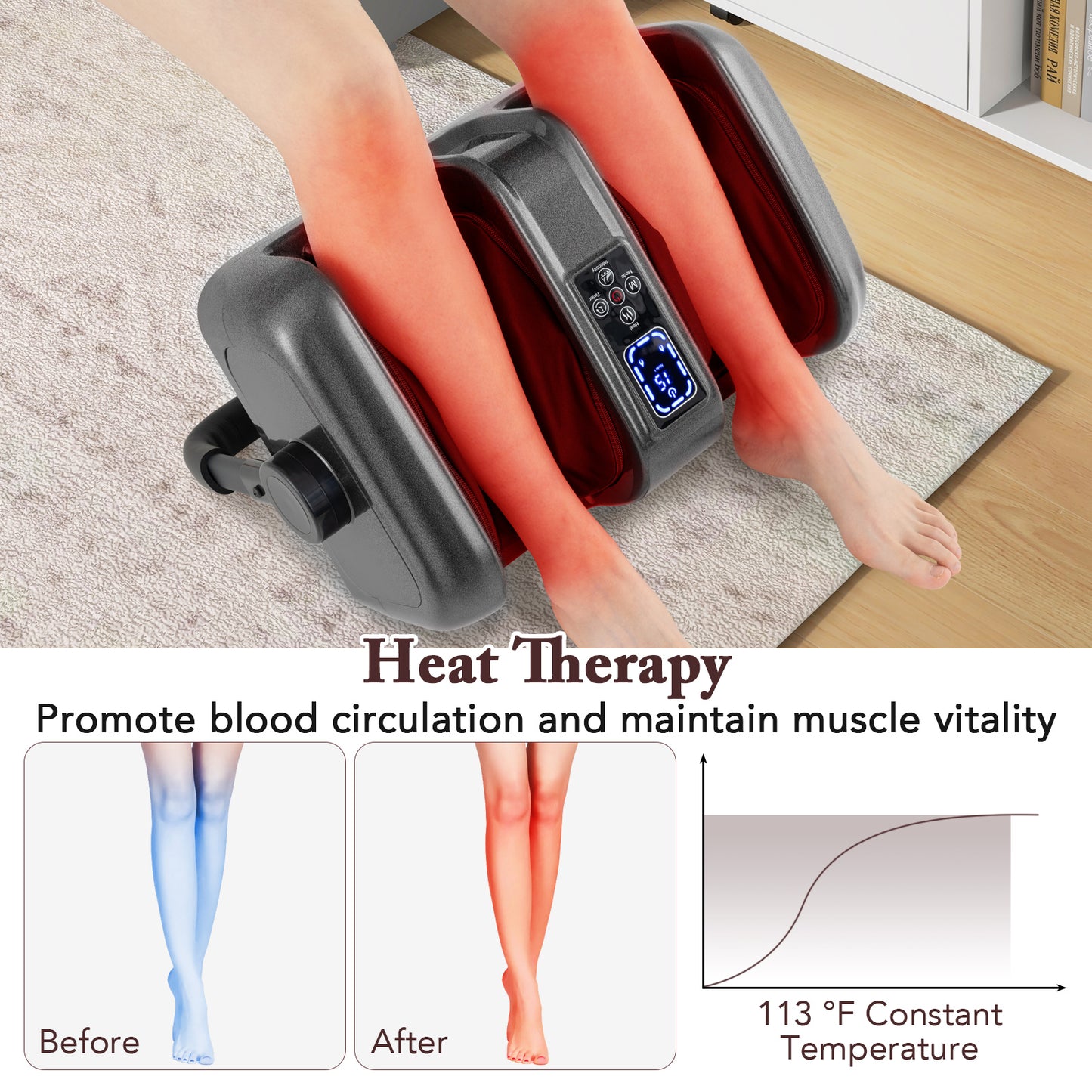 Foot and Calf Massager with Heat Shiatsu Deep Kneading Rolling Smart Electric Leg Massager-Gray