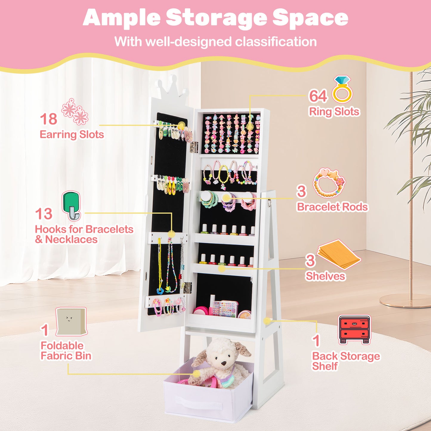 Kids Jewelry Armoire Cabinet with Full Length Mirror