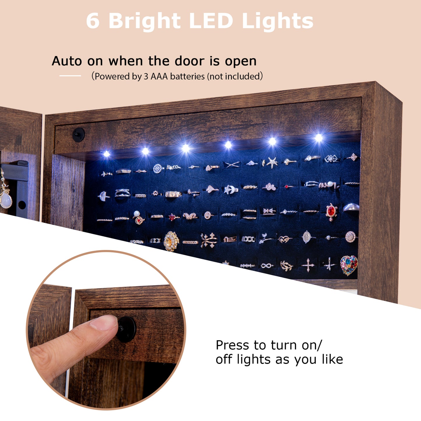 Full Length Jewelry Armoire with LED Lights and Mirror
