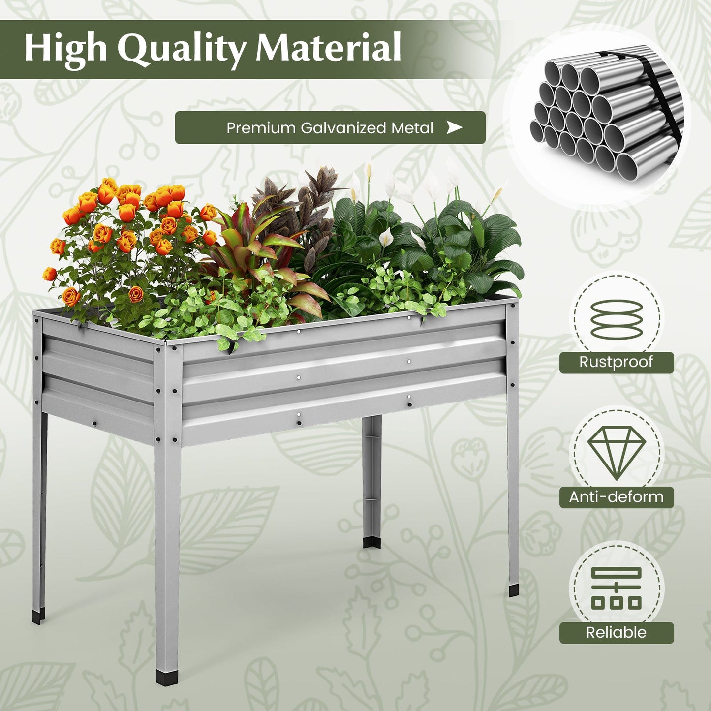 Galvanized Raised Garden Bed Elevated Planter Box with Legs and Drainage Hole